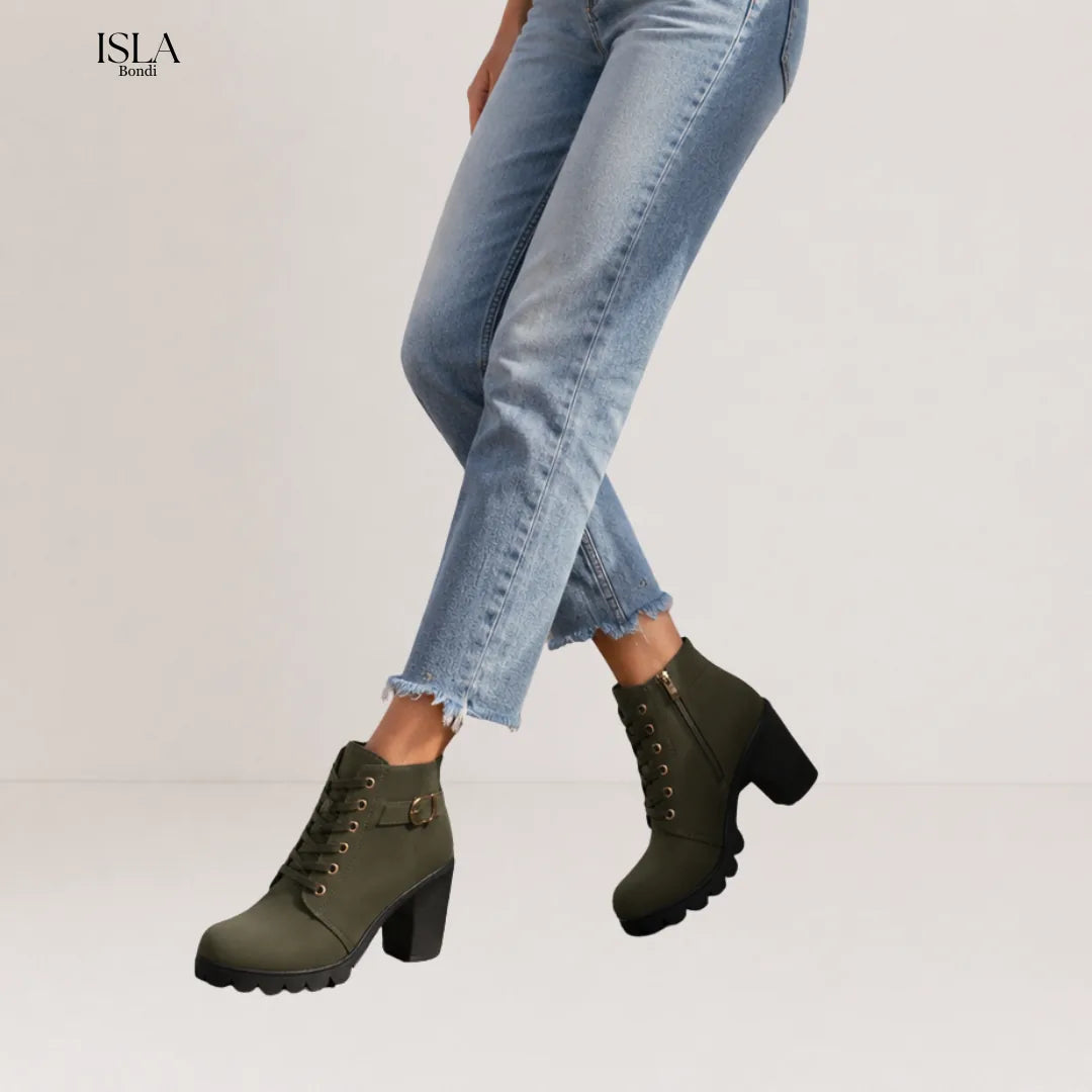 KATNI™ - Chic Lace-Up Metal Buckle Chunky Ankle Boots