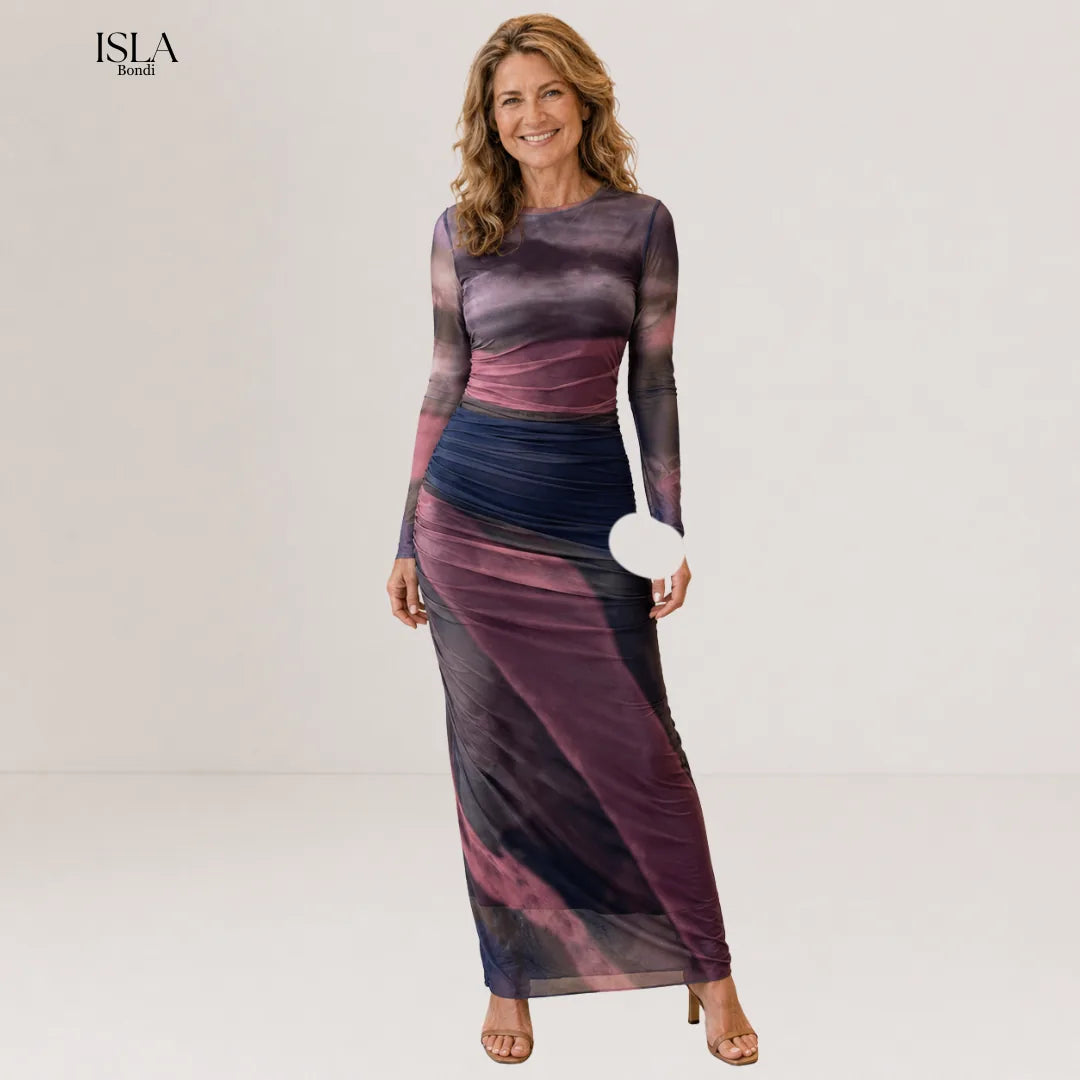 TORINA™ - Comfy Printed Long Sleeve Round Neck Bodycon Maxi Dress