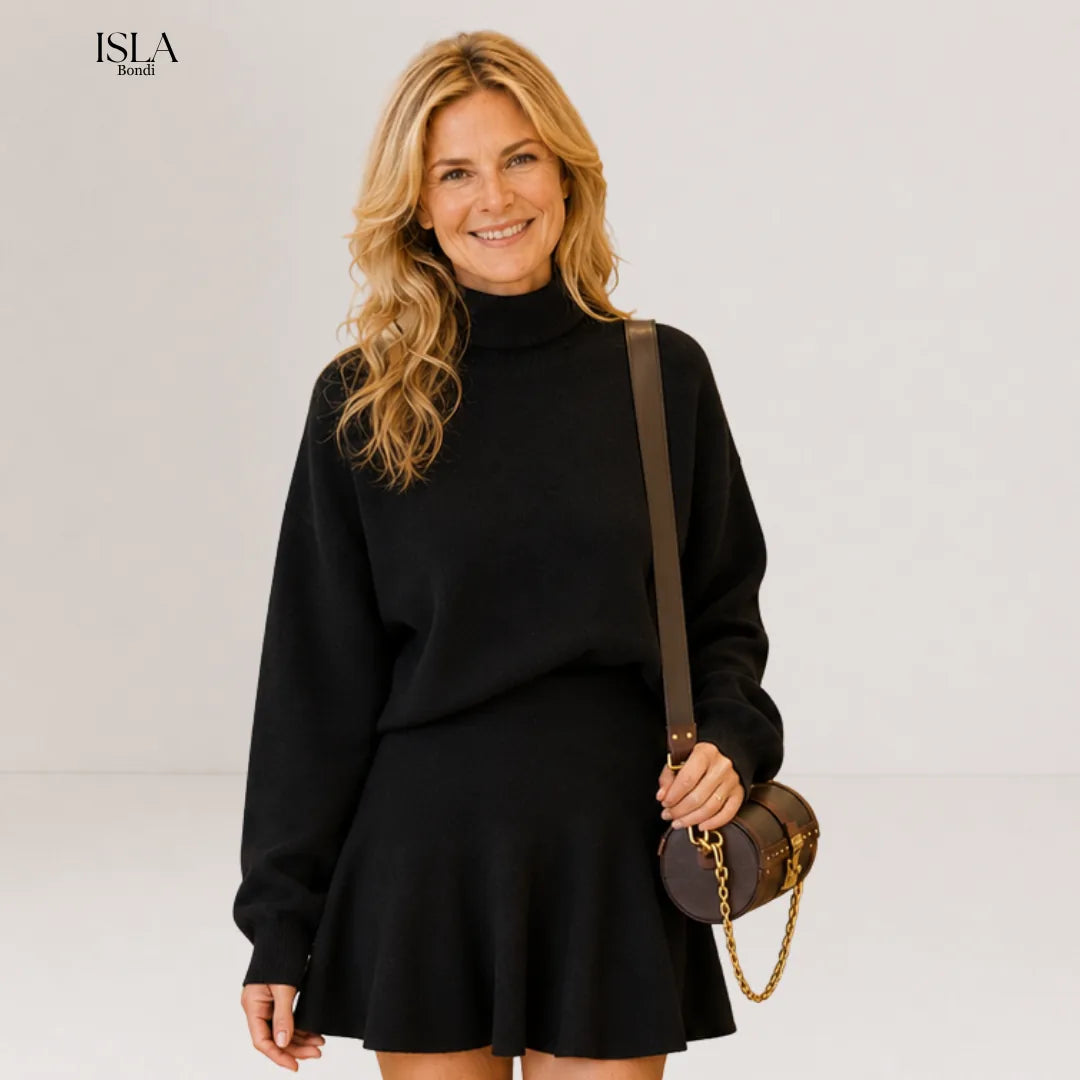 PHOEBE™ - Half-High Neck Loose Fit Knit Sweater Dress