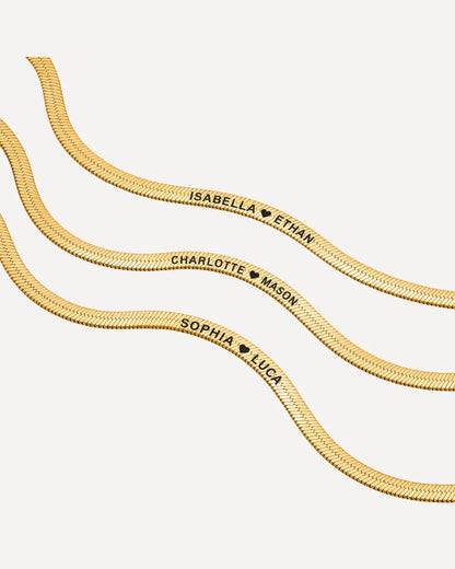 Sophia Herringbone Necklace with Engraved Names