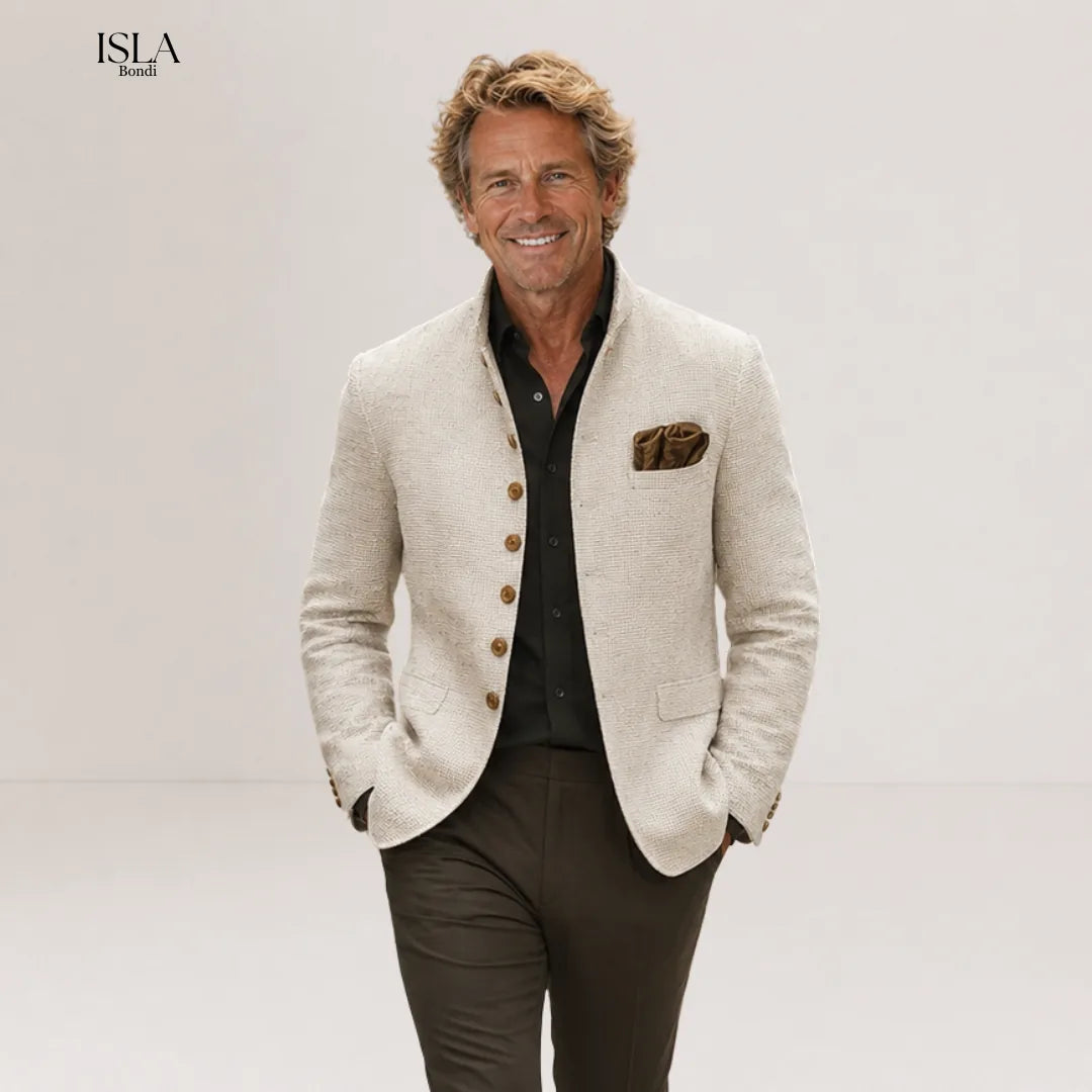 Men's Solid Tweed Stand Collar Single Breasted Casual Jacket