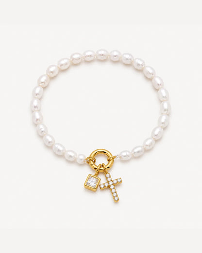 Olivia Birthstone Cross Bracelet with Pearls