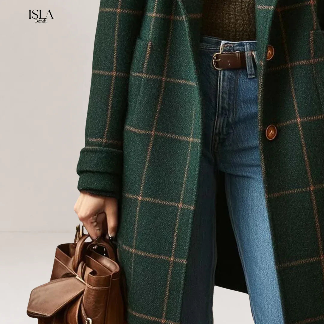 Elegant Long Tweed Plaid Coat