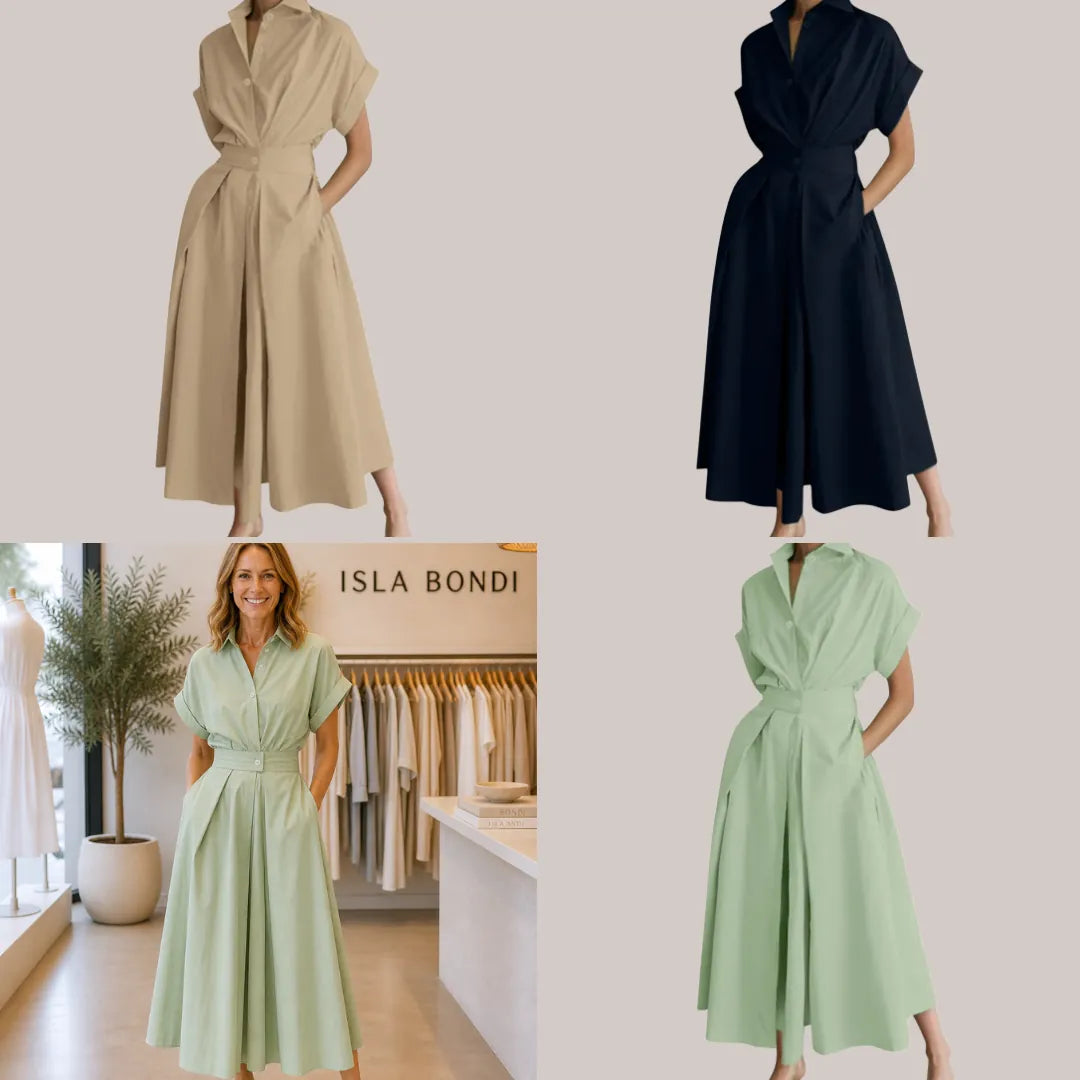 RIELLE™ – Preppy High-Waist Shirt Dress