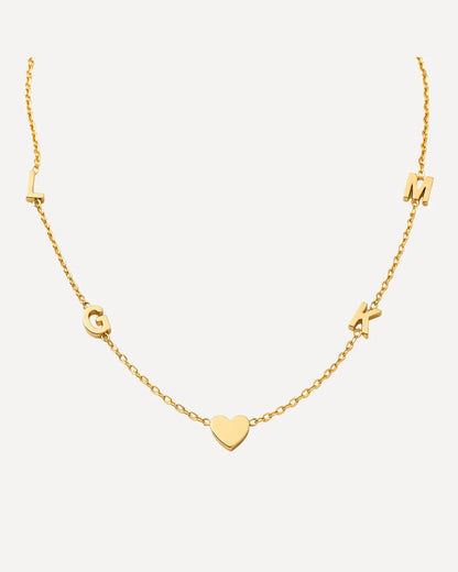Emma Multi Initial Necklace with Heart Charm