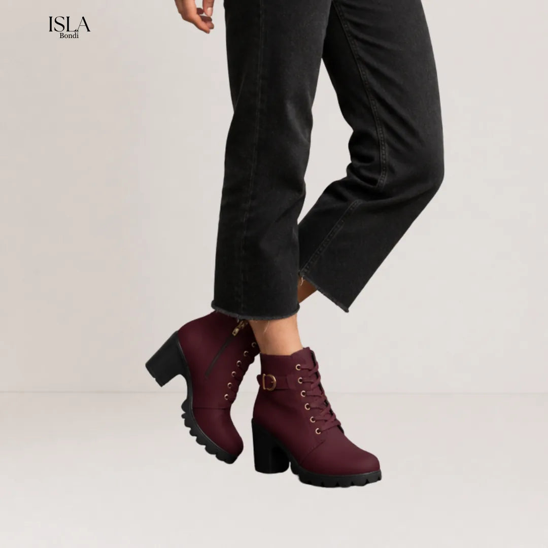 KATNI™ - Chic Lace-Up Metal Buckle Chunky Ankle Boots