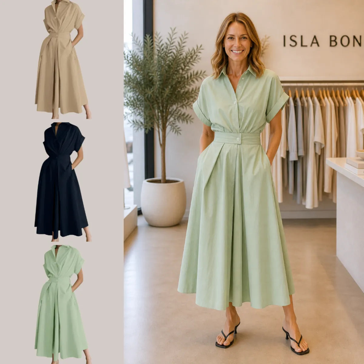 RIELLE™ – Preppy High-Waist Shirt Dress