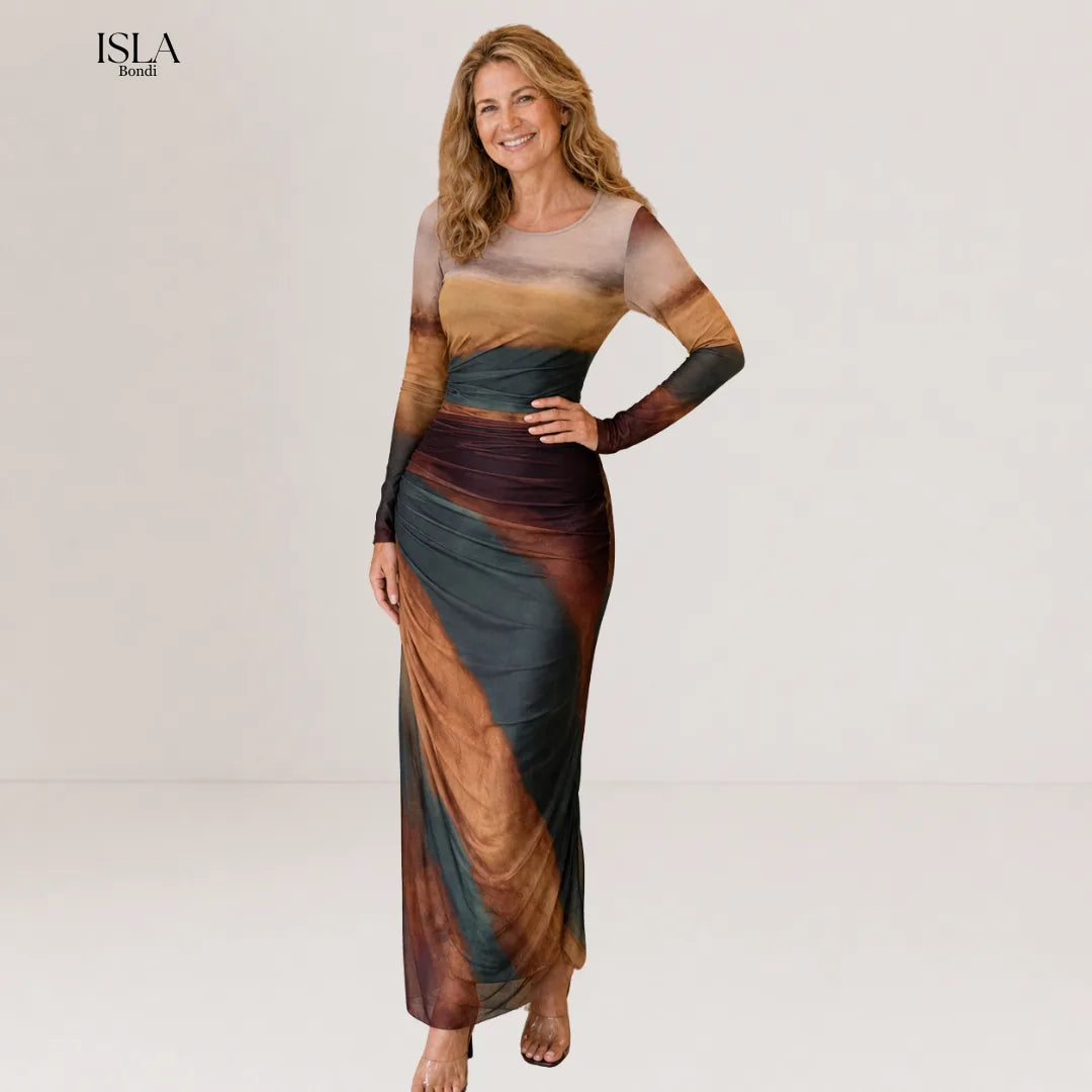 TORINA™ - Comfy Printed Long Sleeve Round Neck Bodycon Maxi Dress
