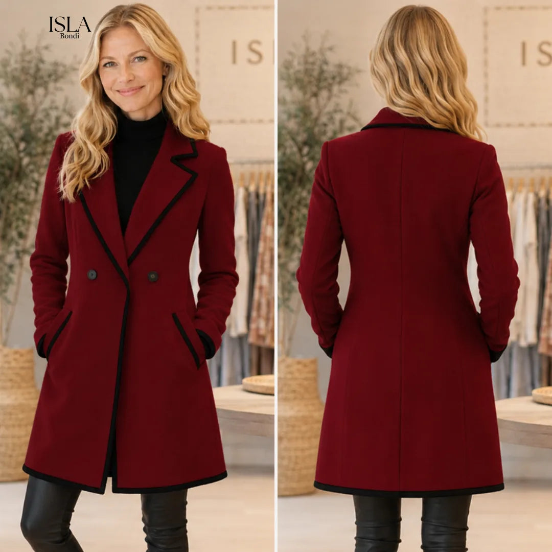 Chic Double-Breasted White Coat with Black Trim