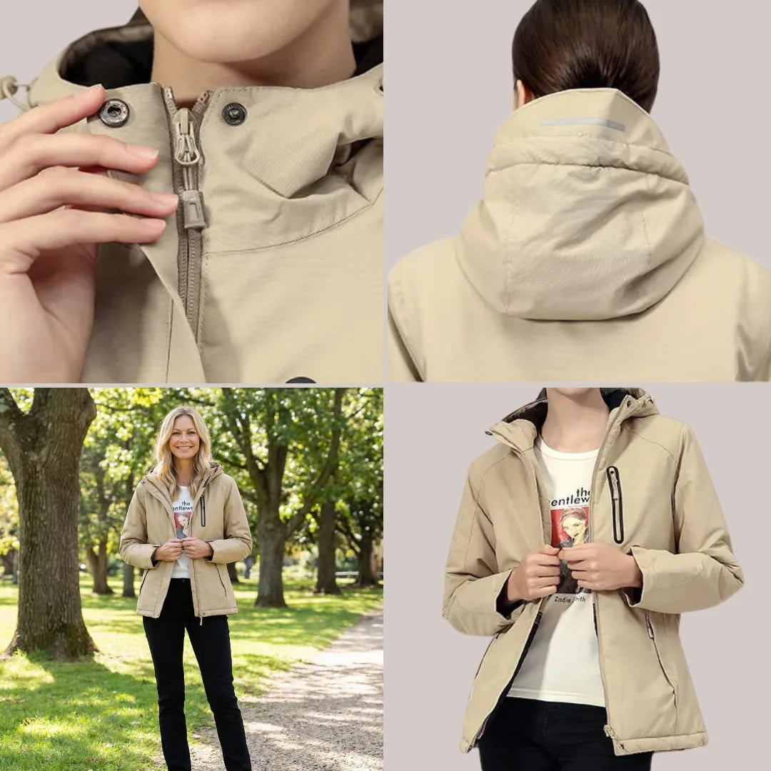 Women's Heated Jacket Hooded USB Zip Up | Pockets