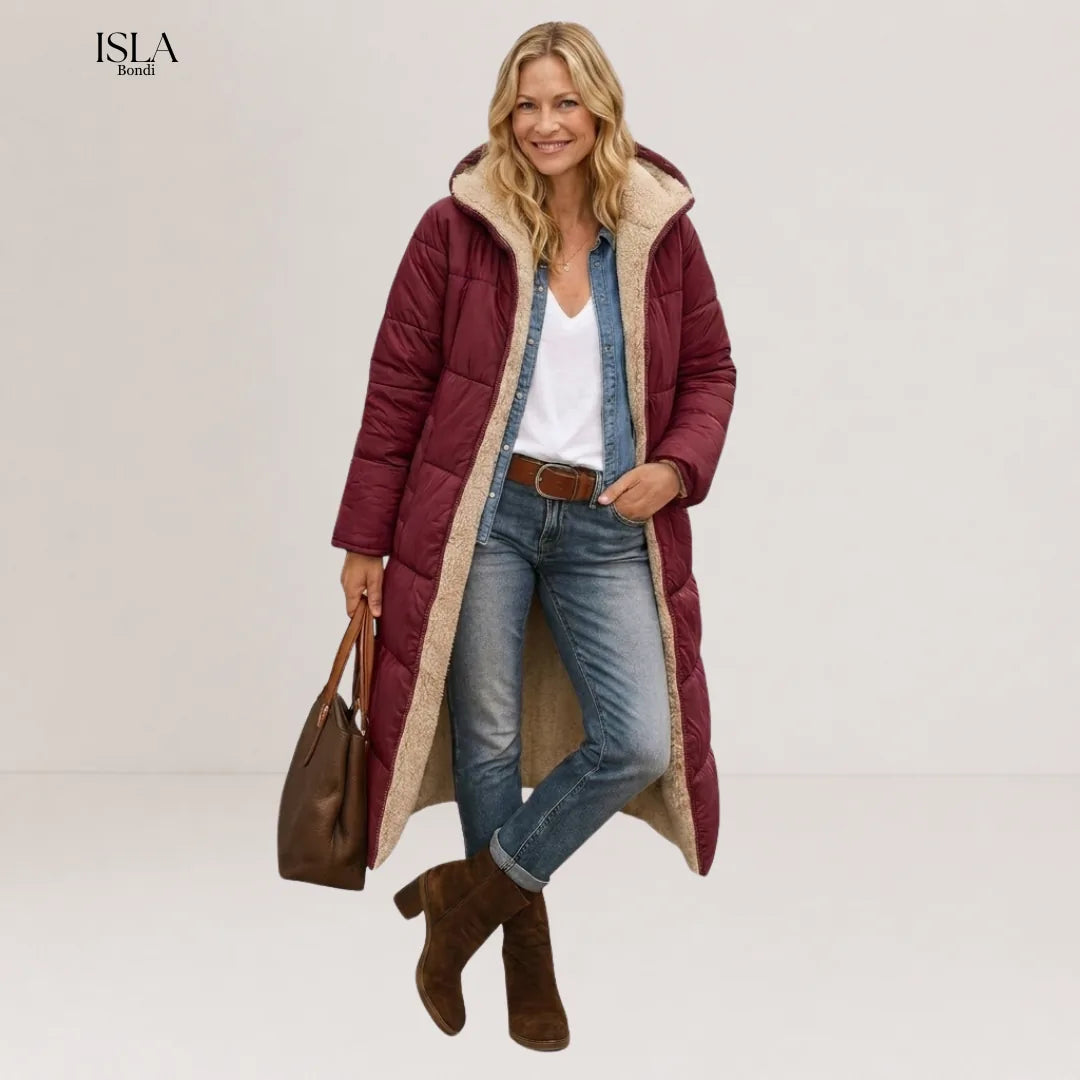 Women's Puffer Jacket Long with Hooded Collar & Lined | Zip Up