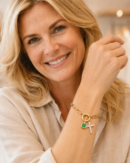 Gemma Cross Charm Bracelet with Birthstone