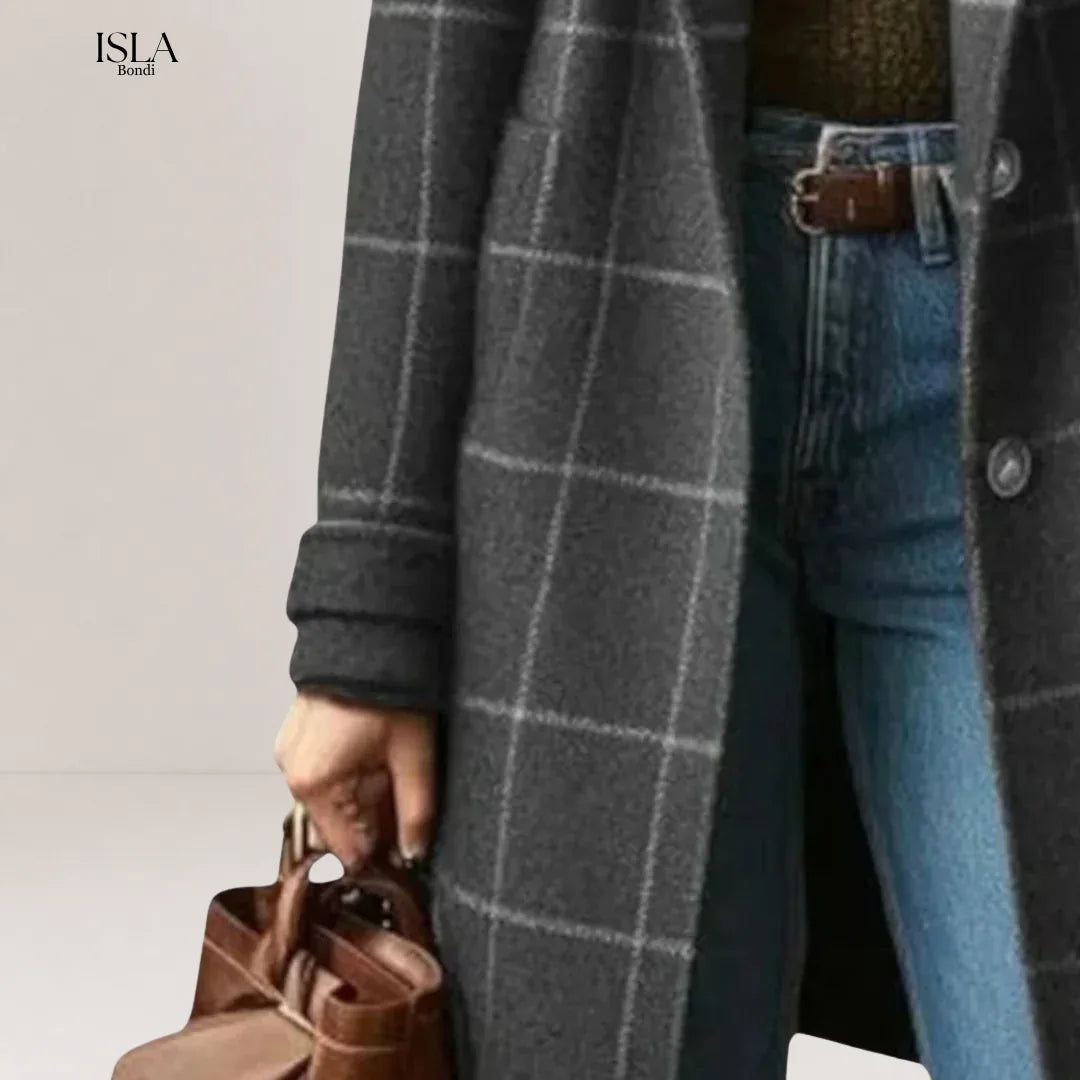 Elegant Long Tweed Plaid Coat