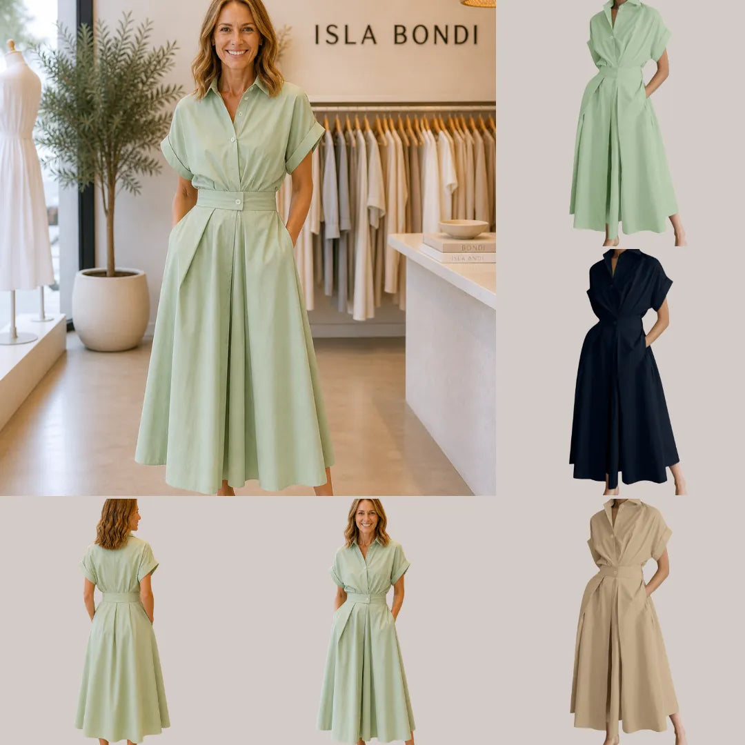 RIELLE™ – Preppy High-Waist Shirt Dress