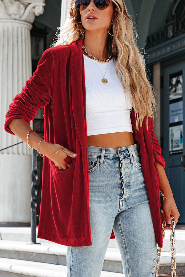 Crush Pocketed Velvet Blazer