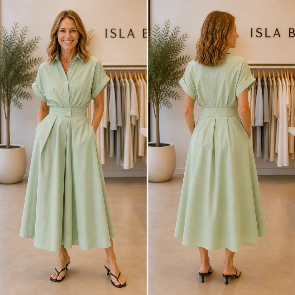 RIELLE™ – Preppy High-Waist Shirt Dress