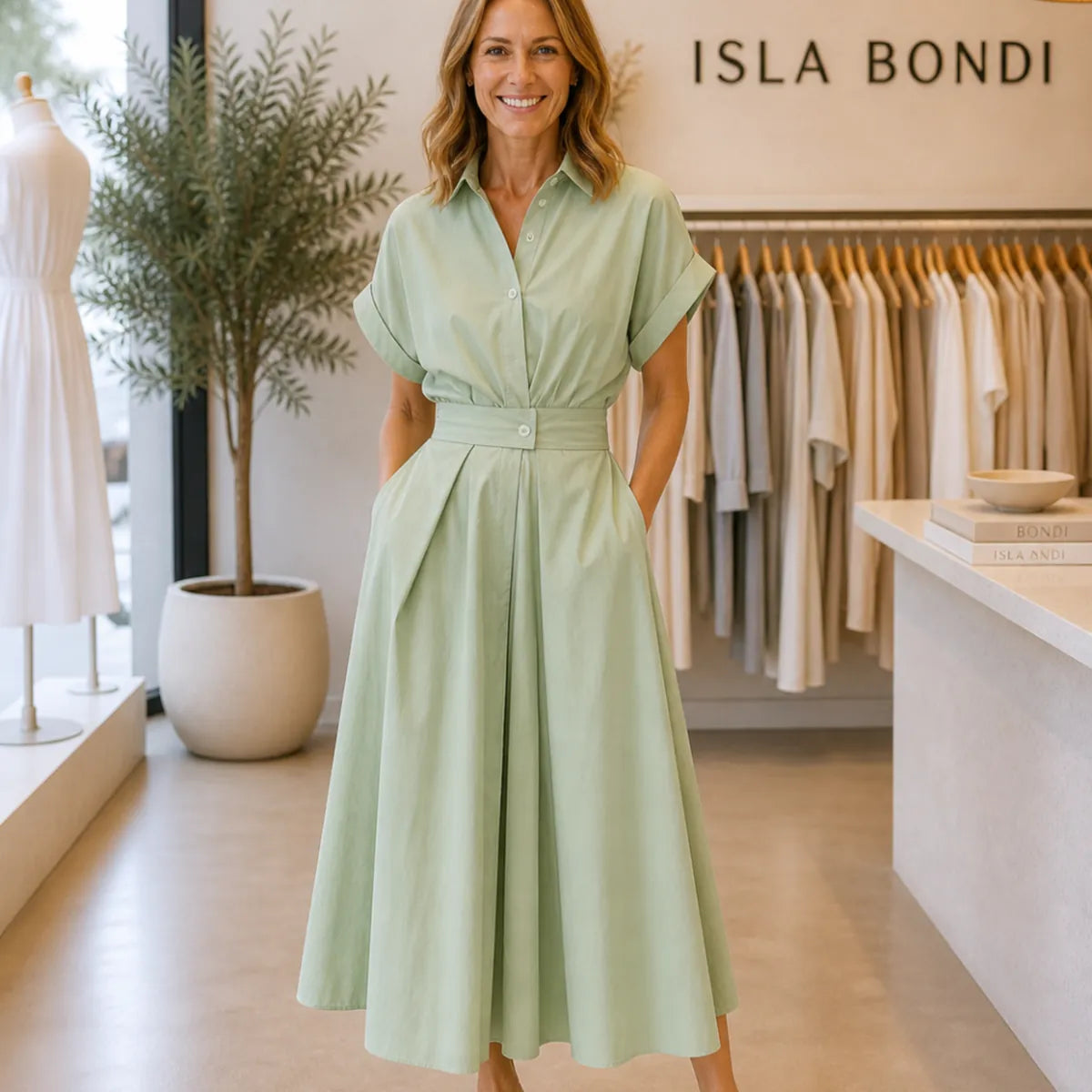 RIELLE™ – Preppy High-Waist Shirt Dress