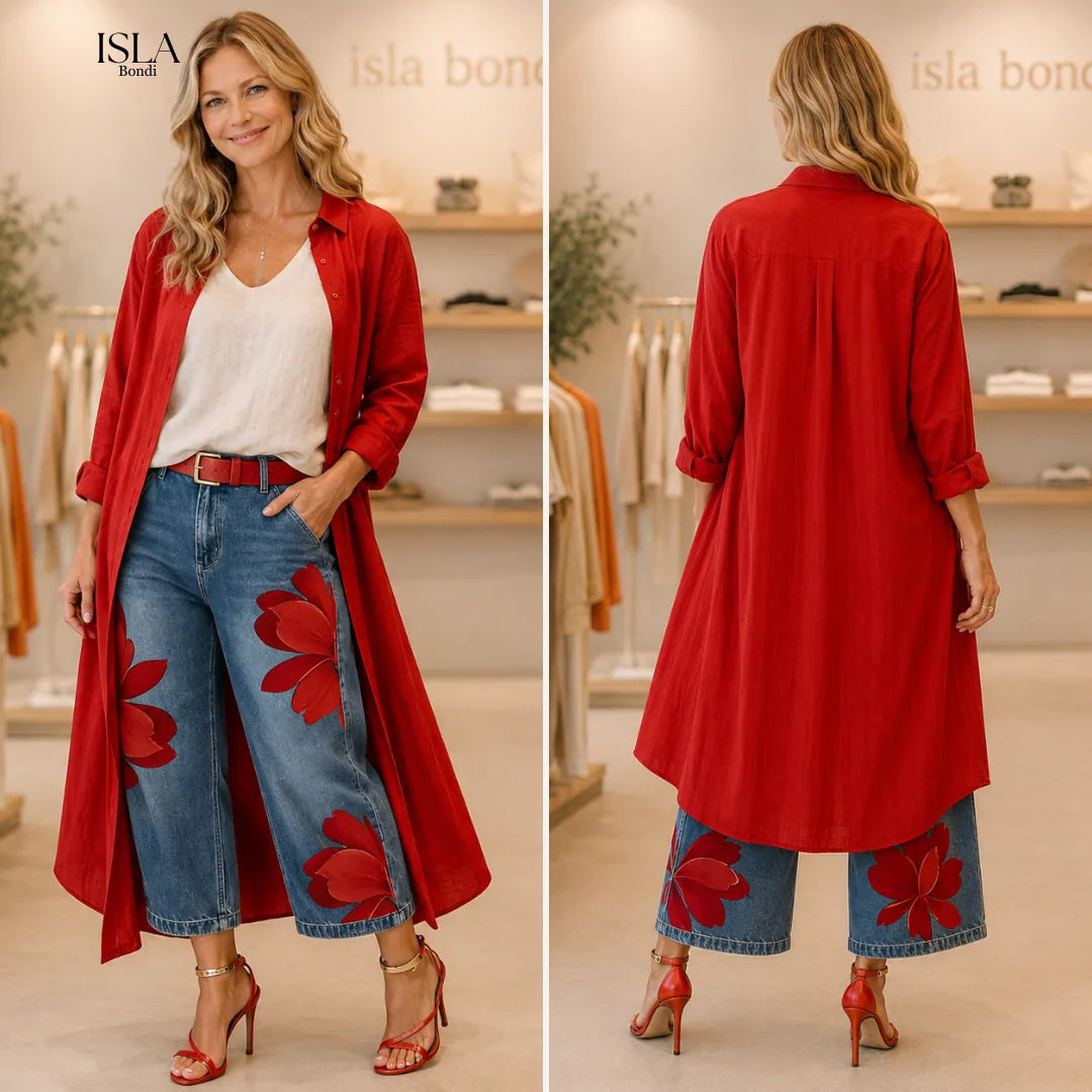 Maud - Shirt Dress and Floral Jeans Set