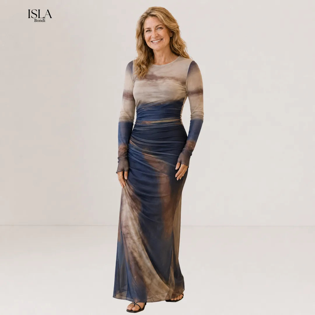 TORINA™ - Comfy Printed Long Sleeve Round Neck Bodycon Maxi Dress