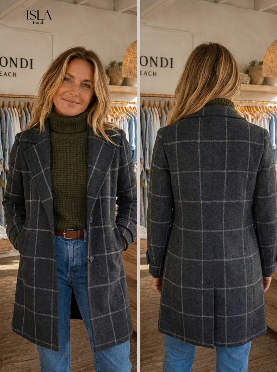Elegant Long Tweed Plaid Coat