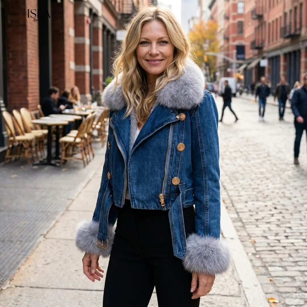 Margaux Luxe Lined Fox Fur Denim Coat
