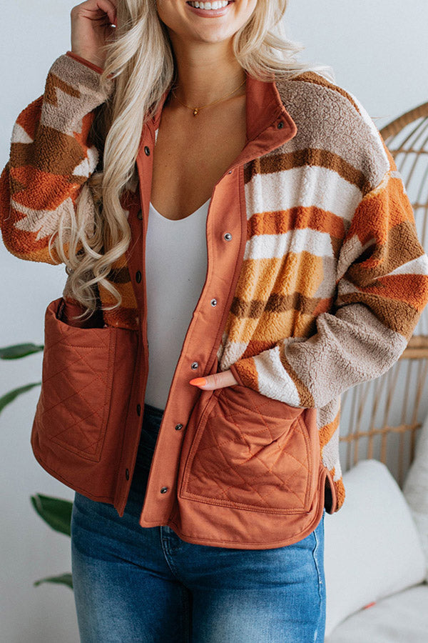 Striped Contrasting Casual Loose Long-sleeved Fur Coat