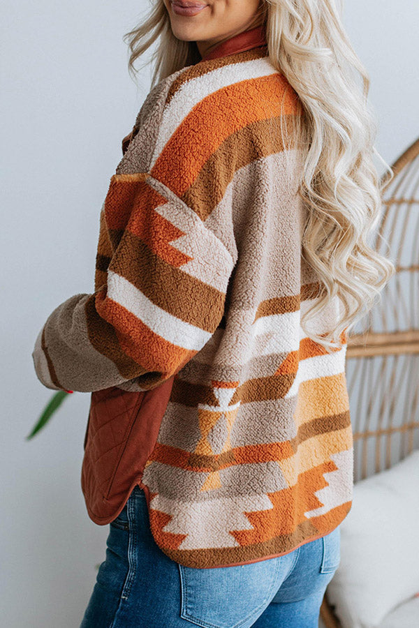 Striped Contrasting Casual Loose Long-sleeved Fur Coat