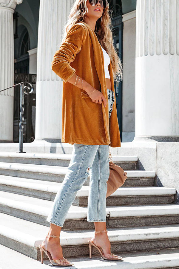 Crush Pocketed Velvet Blazer