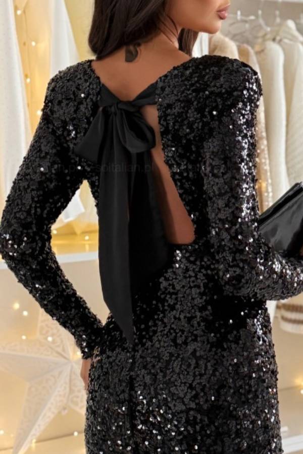 Sequined backless bodycon dress with tie-up straps