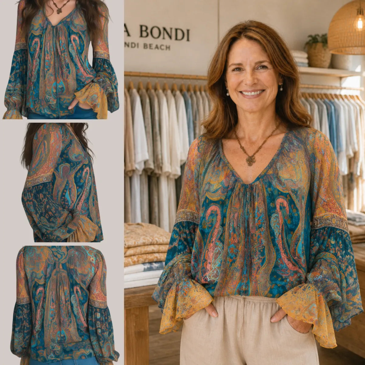 Selah™ Boho Paisley Chiffon Blouse