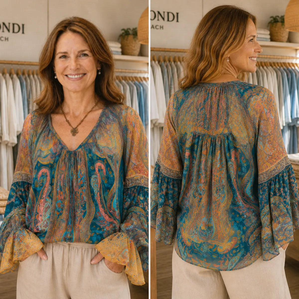 Selah™ Boho Paisley Chiffon Blouse